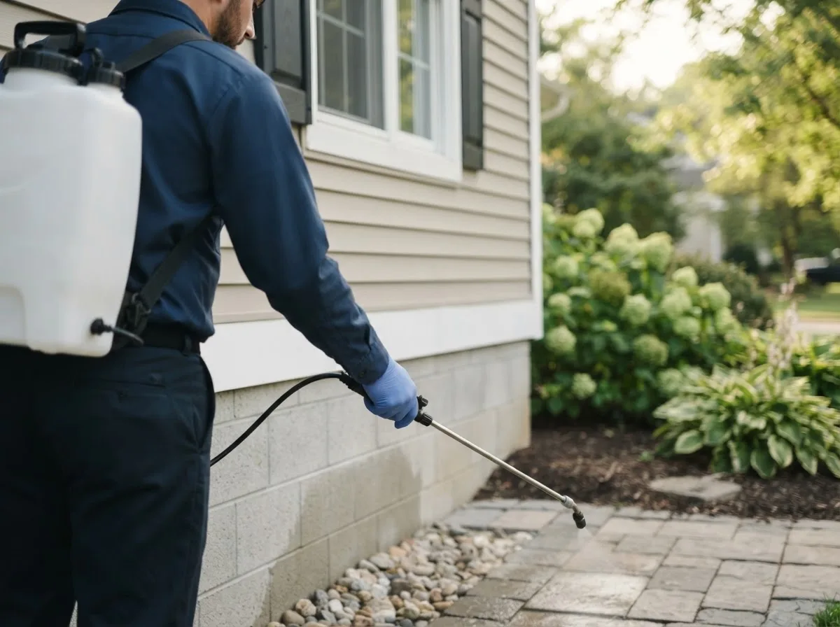 Pest control technician inspecting a home in Abington, MA